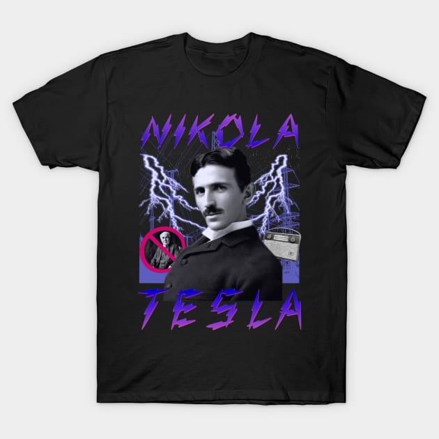 TESLA RAP BAND TEE Nikola Tesla Historic Inventor 90's Vintage Style Electricity Version 2 T-Shirt by blueversion